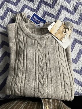 Marshall Cable Knit Crewneck Sweater in Light Beige